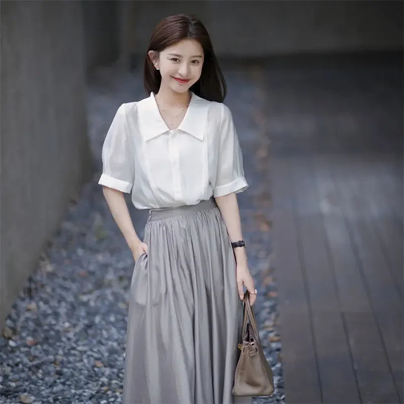 Skirts for Women Silk Clothing Office Satin Long Womens Skirt Maxi Grey with Pocket Formal Trend Korean Style Cheap Summer 2024