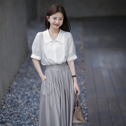 Skirts for Women Silk Clothing Office Satin Long Womens Skirt Maxi Grey with Pocket Formal Trend Korean Style Cheap Summer 2024