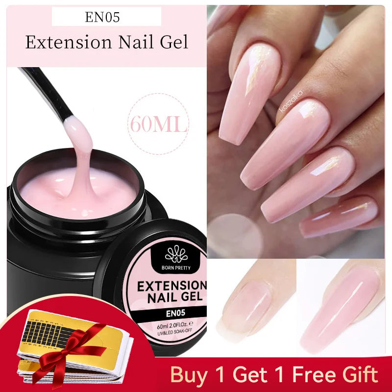 BORN PRETTY 60/30ml Hard Jelly Extension Nail Gel Polish French Nails Nude Pink White Clear Nail Supplies Gel for extension
