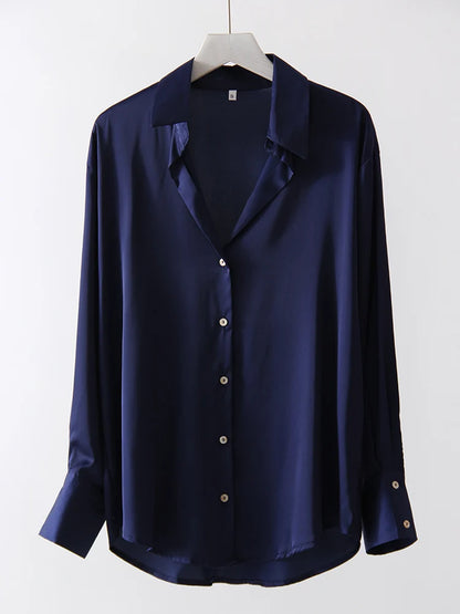 Office Wear Women Shirts Satin Blouse Luxury Pink Long Sleeve Formal Shirts Female Button Silk Tops For Women Elegant All-Match