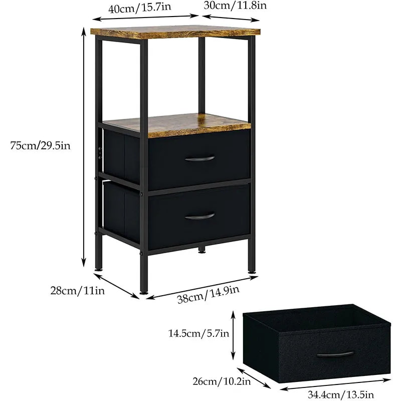 Side Table Bedside Table with 2 Fabric Storage Drawers for Bedroom Living Room Dorm Night Stands for Small Space