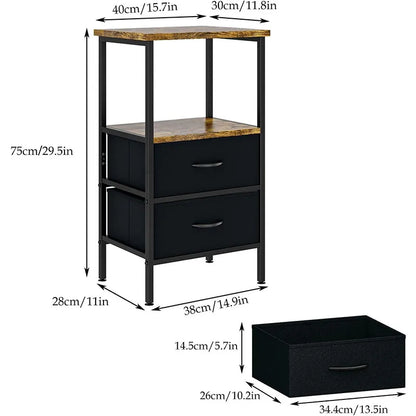 Side Table Bedside Table with 2 Fabric Storage Drawers for Bedroom Living Room Dorm Night Stands for Small Space