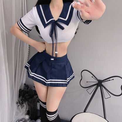 Hot Sale One-piece Crotchless Sexual Lingerie Cosplay Schoolgirls Uniforms Maid Dress T Pants Servant Costume Couple Toy For Bed