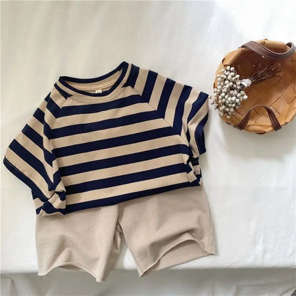 Fashion striped T-shirts for kids baby cotton short sleeve Tees boys and girls casual Tops clothes
