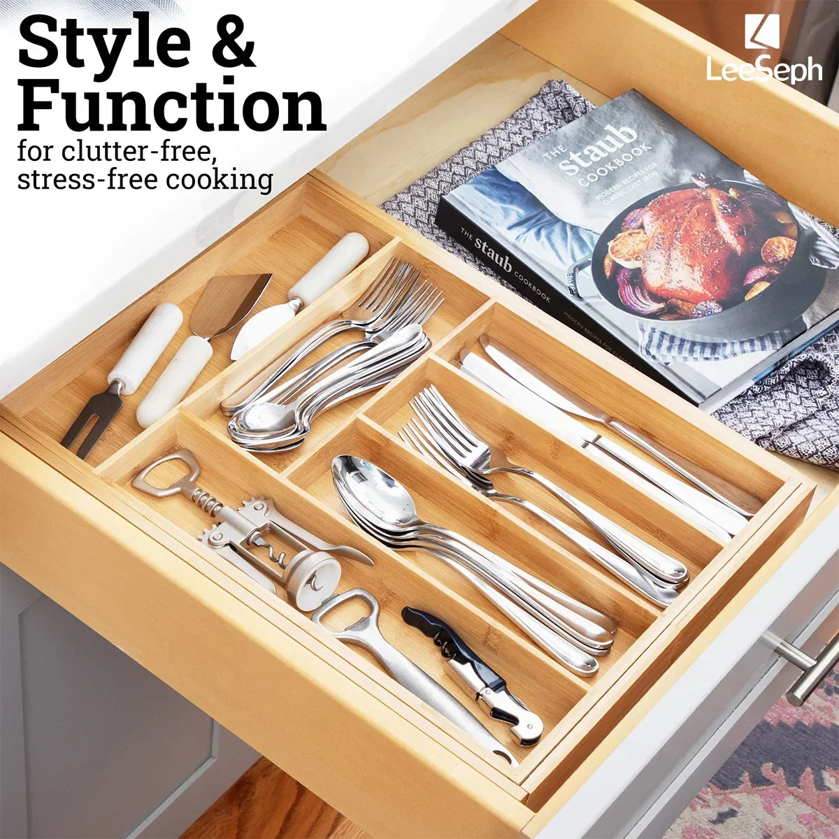 Bamboo Expandable Drawer Kitchen Organizer for Spoons Forks Knives cutleries Utensils Holder Adjustable Cutlery Tray Divider