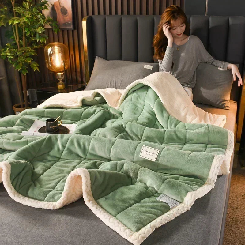 Milk Fleece Autumn Winter Warm Weighted Blankets for Beds European Thickened Beibei Velvet Throw Blanket Warmth Quilt Comforter