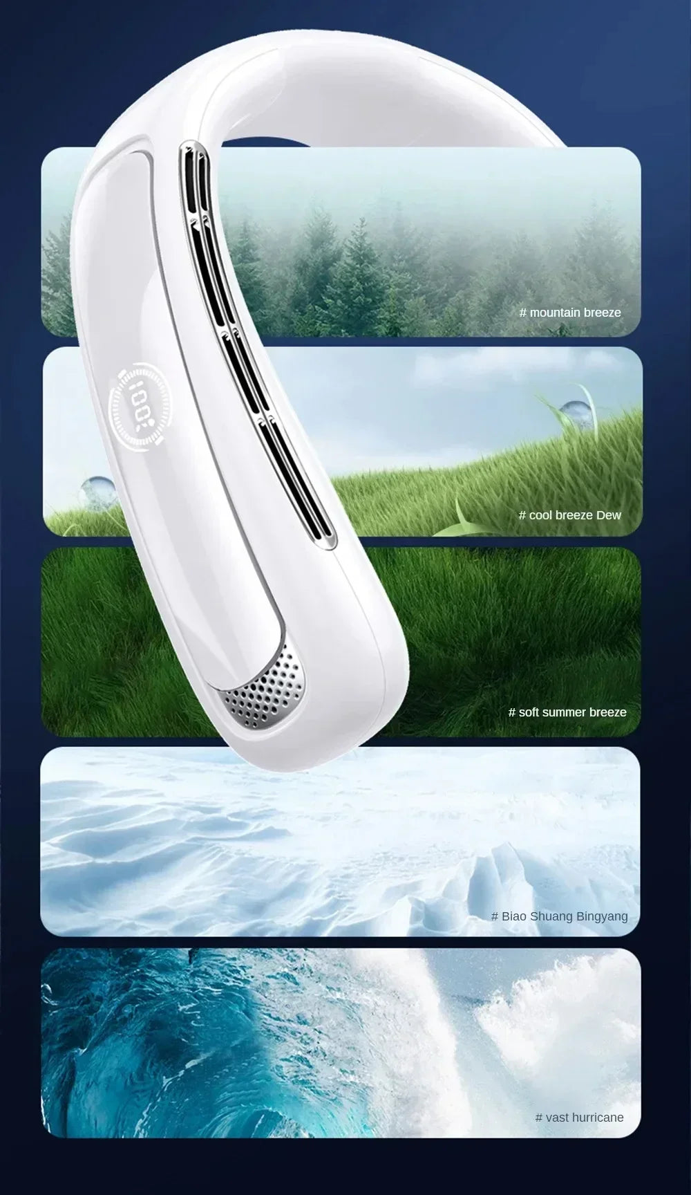 15000mah Portable Neck Fan Smart Digital Display USB Rechargeable Outdoors Bladeless Silent Cooling Neck Fan For Summer Sport