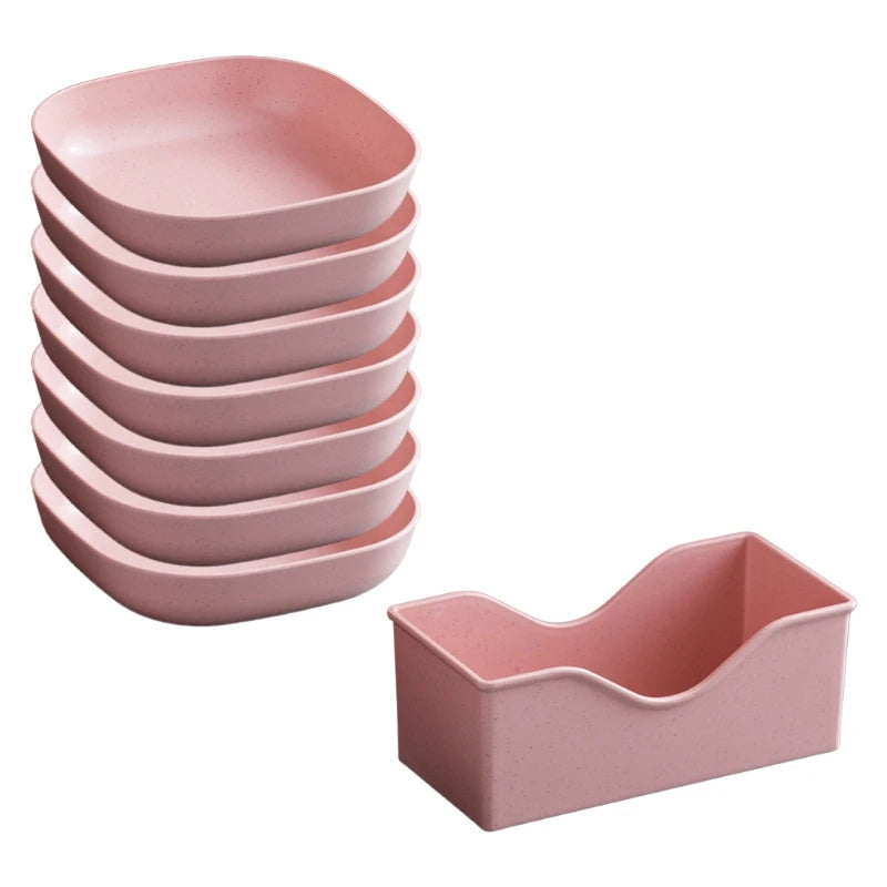 Reusable Food Serving Dishes with Rack, 10Pcs Square Wheat Straw Plates Salad Bowl