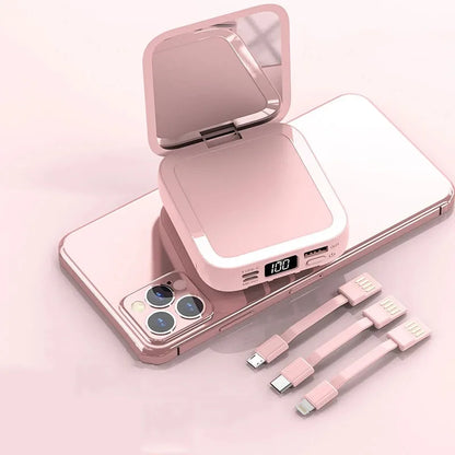 New Mini power bank 20000mAh with makeup mirror, fast charging, portable charger, power bank with cable, mobile phone power bank
