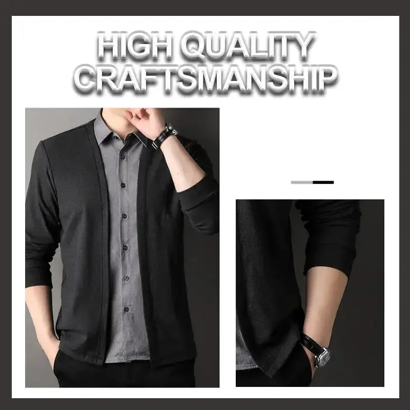Men's Fake Two Piece Shirt Collar Knitted Cardigan Long Sleeve Shirt Man High Street Fake Two Pieces Button All-match Cardigan
