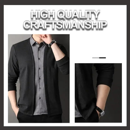 Men's Fake Two Piece Shirt Collar Knitted Cardigan Long Sleeve Shirt Man High Street Fake Two Pieces Button All-match Cardigan