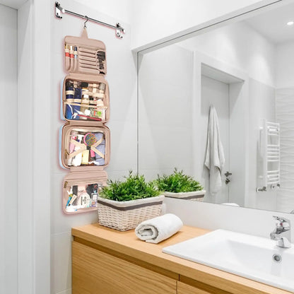 Travel Toiletry Bag,Faux Leather Hanging Makeup Bag Snap Handle,Multiple Traveling Organizer Container for Toiletries Accessorie