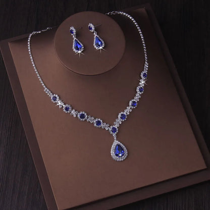 Fashionable bridal accessory set consisting of a necklace and a pair of earrings. New wedding dress, dress accessories, wedding