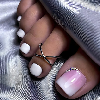 24 Pcs French Design Fake Toe Nail Press on Toe Nail Summer False Nails Acrylic Reusable Toe Nail Decorated Nails With Tool Kit