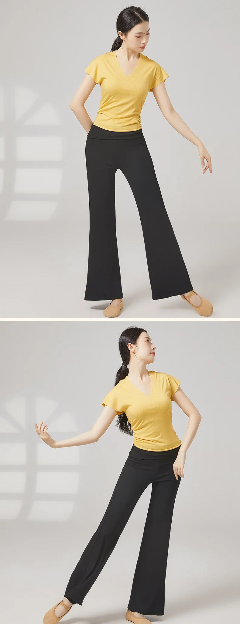 Modern Dance Clothes Women  V-Neck Seamless Short Sleeve T-Shirt Elegant Stage Costume Basic Training Tops Casual Summer Blouse