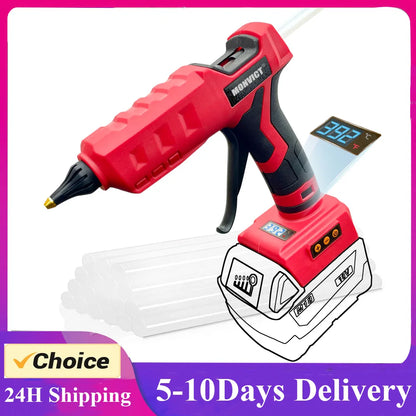 Upgraded 100W Cordless Glue Gun for Milwaukee 18V Battery,  Digital Temperature Adjustable Full Size Heavy Duty with 10 Sticks