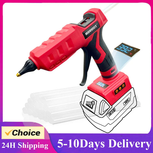 Upgraded 100W Cordless Glue Gun for Milwaukee 18V Battery,  Digital Temperature Adjustable Full Size Heavy Duty with 10 Sticks