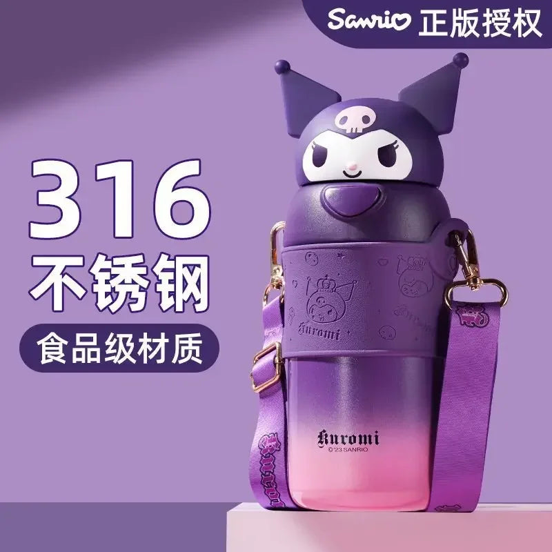 560ml Sanrio Kuromi Stainless Steel 316 Thermos Kawaii Hello Kitty Cinnamoroll Melody Kids Vacuum Flask Water Bottle Tumbler