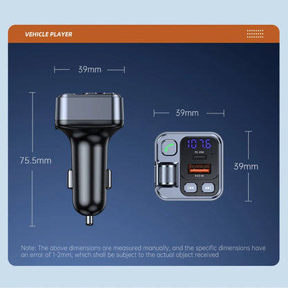 Bluetooth 5.1 Car FM Transmitter Car MP3 Stereo Music Player Handsfree 3.5mm Aux Wireless Car Kit 30W PD USB-C Fast Charger