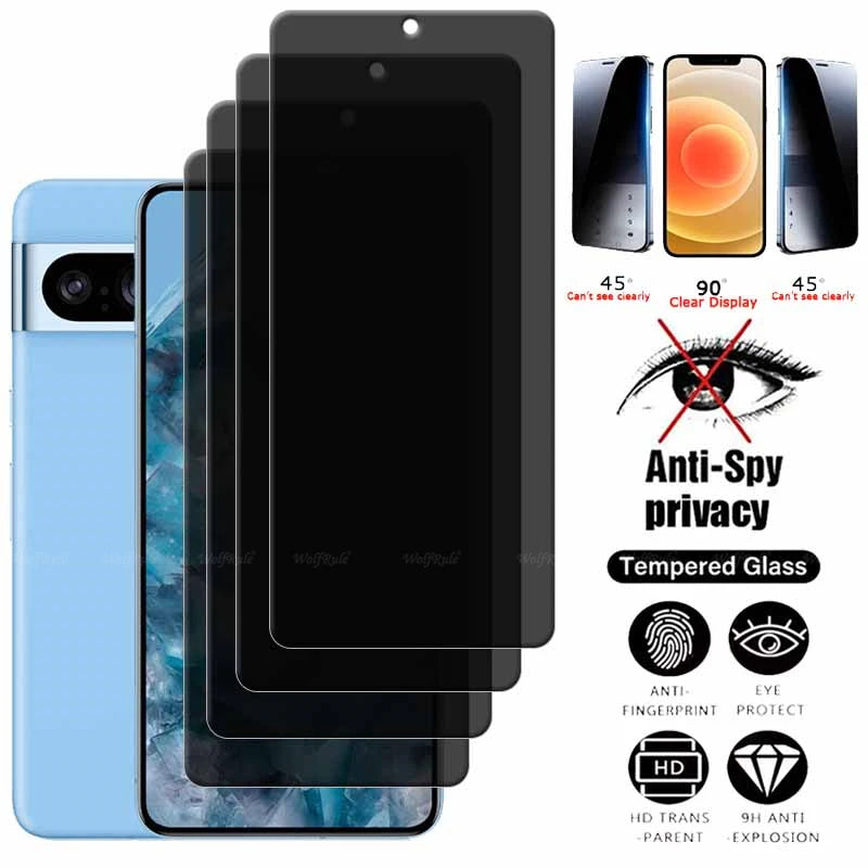 4Pcs For Google Pixel 8 Pro Glass Google Pixel8 Pixel 8 Pro Glass 9H Privacy Anti-Spy Glue Screen Protector Google Pixel 8 Pro