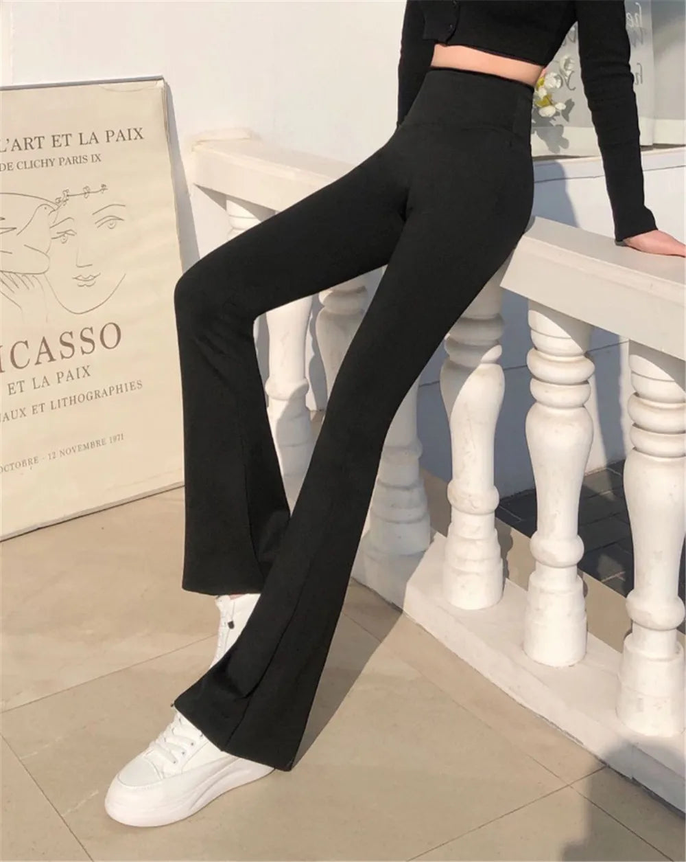 Long Tall Girl High Women Black Flare Pants Leggings Yoga  Soft High Waist Bootcut Comfortable 180cm Palazzo Pants Bell Bottom