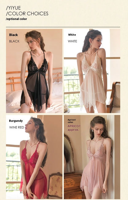 New Sexy Ladies Lace Camisole Nightgown Nightgown Homewear Sets Ladies Transparent Mesh Pajamas Erotic Lingerie Nightgowns