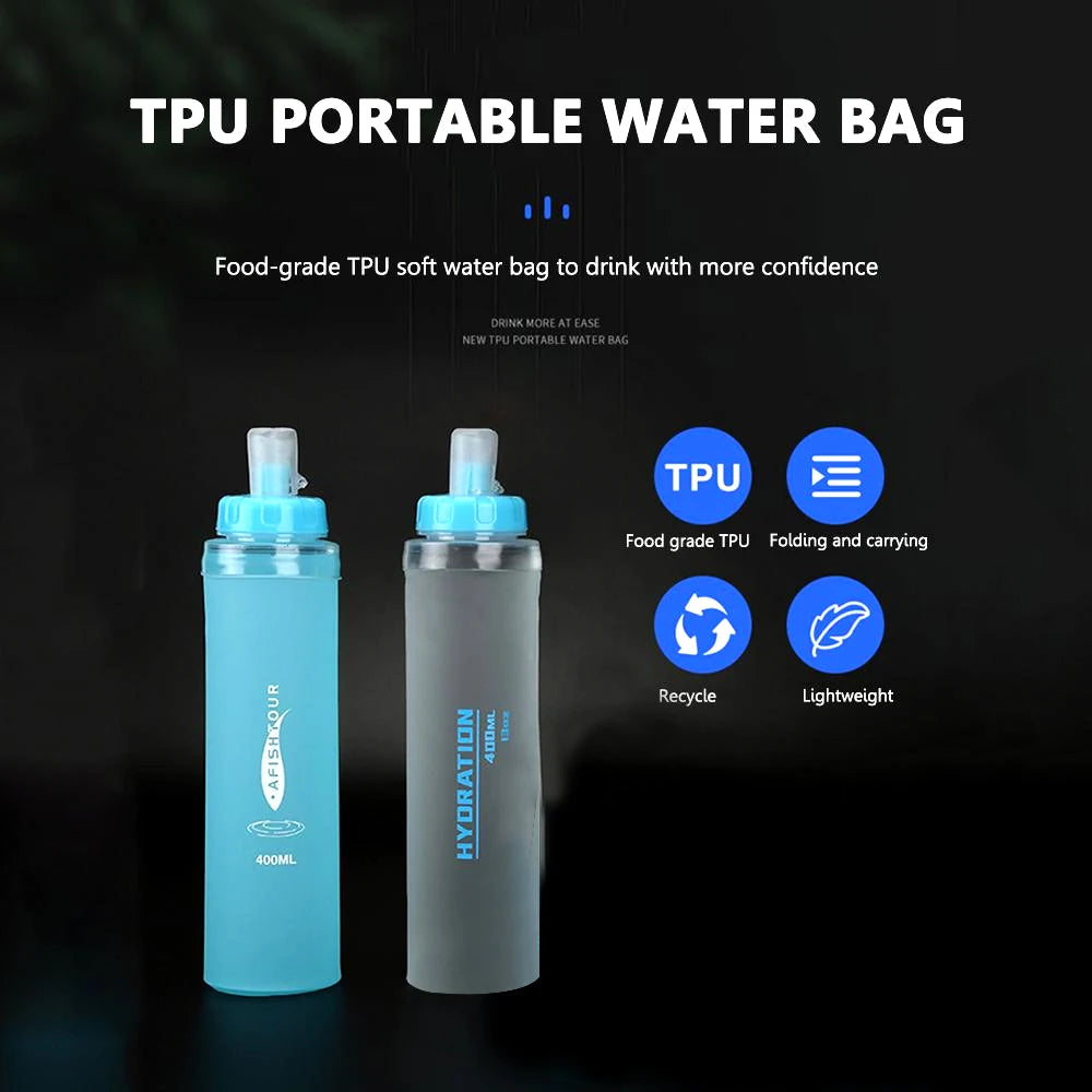 1PCS Soft Flask, Shrink As You Drink Soft Water Bottle for Hydration Pack, Folding Water Bottle Running,Hiking,Cycling,Climbing