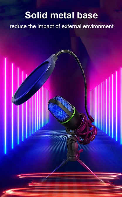 USB condenser microphone RGB desktop recording microphone suitable for PC laptops streaming media video games live streaming con