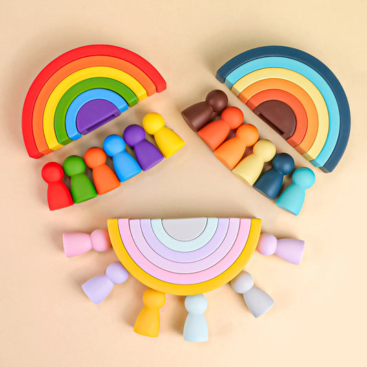 Silicone Geometric Rainbow Building Block BPA Free Babys Silicone Teether Educational Montessori Toys Stacking Block Baby Gifts