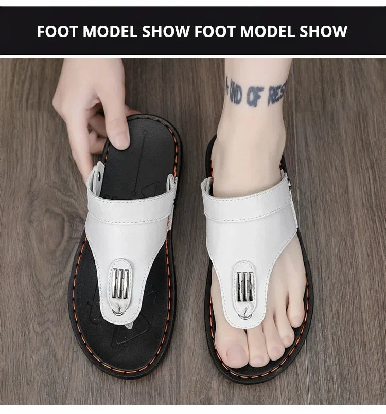 Flip Flops Flat Mens Sandals Summer Shoes Men Slippers Leather Mens Holiday Non-slip Flip Flops Huaraches Para Caballero