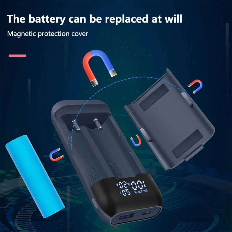 Battery Charger Case 18650 21700 20700 Rechargable Lithium Li-ion Batteries DIY Power Bank Portable Charger QC3.0 Fast Charging
