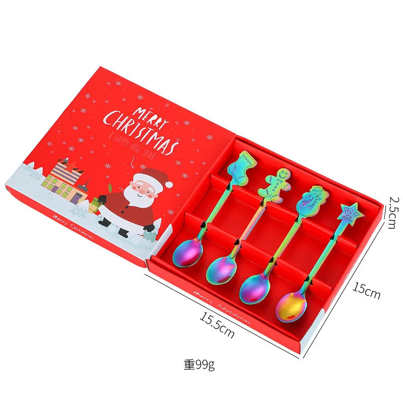 Christmas Cutlery 4Pcs Gift Set Creative Coffee Spoon Dessert Spoon Mixing Spoon Christmas Spoon Gift Box