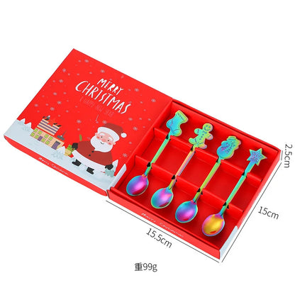 Christmas Cutlery 4Pcs Gift Set Creative Coffee Spoon Dessert Spoon Mixing Spoon Christmas Spoon Gift Box