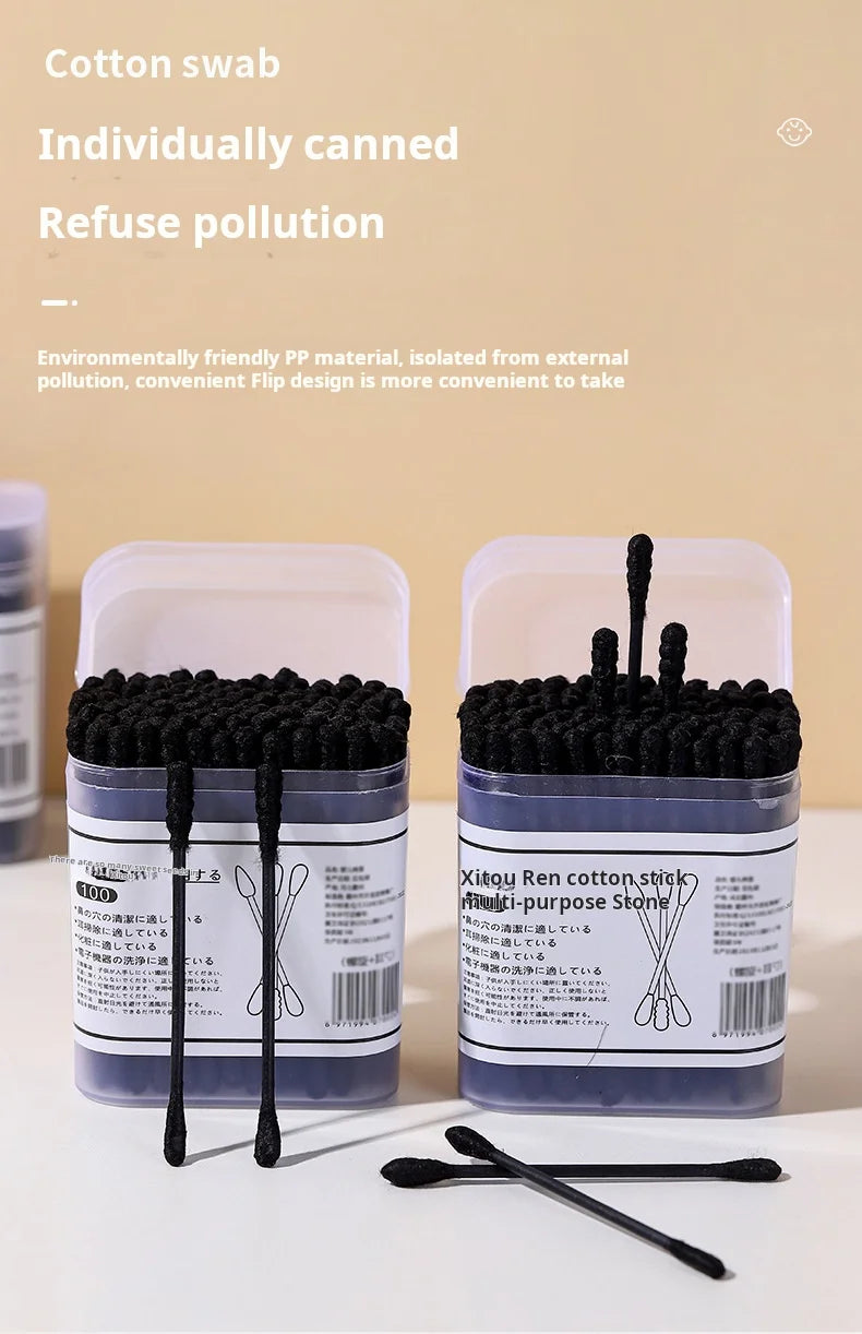 New Boxed Black Cotton Swabs Japanese Earpick Cotton Swabs Clean Blackhead Earpick Disposable Double-ended Cotton Swabs