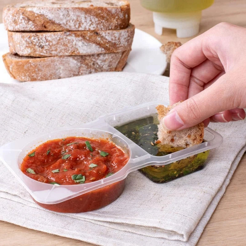 20pcs Plastic Double Compartment Condiment Containers with Lids, Reusable, Disposable 2-Compartment Snack Cups for To-Go Sauces