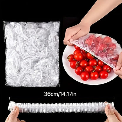 100-Pack Reusable Elastic Food Storage Covers Transparent Stretchable Plastic Bowl Plate Wrap Unscented Alternative to Foil