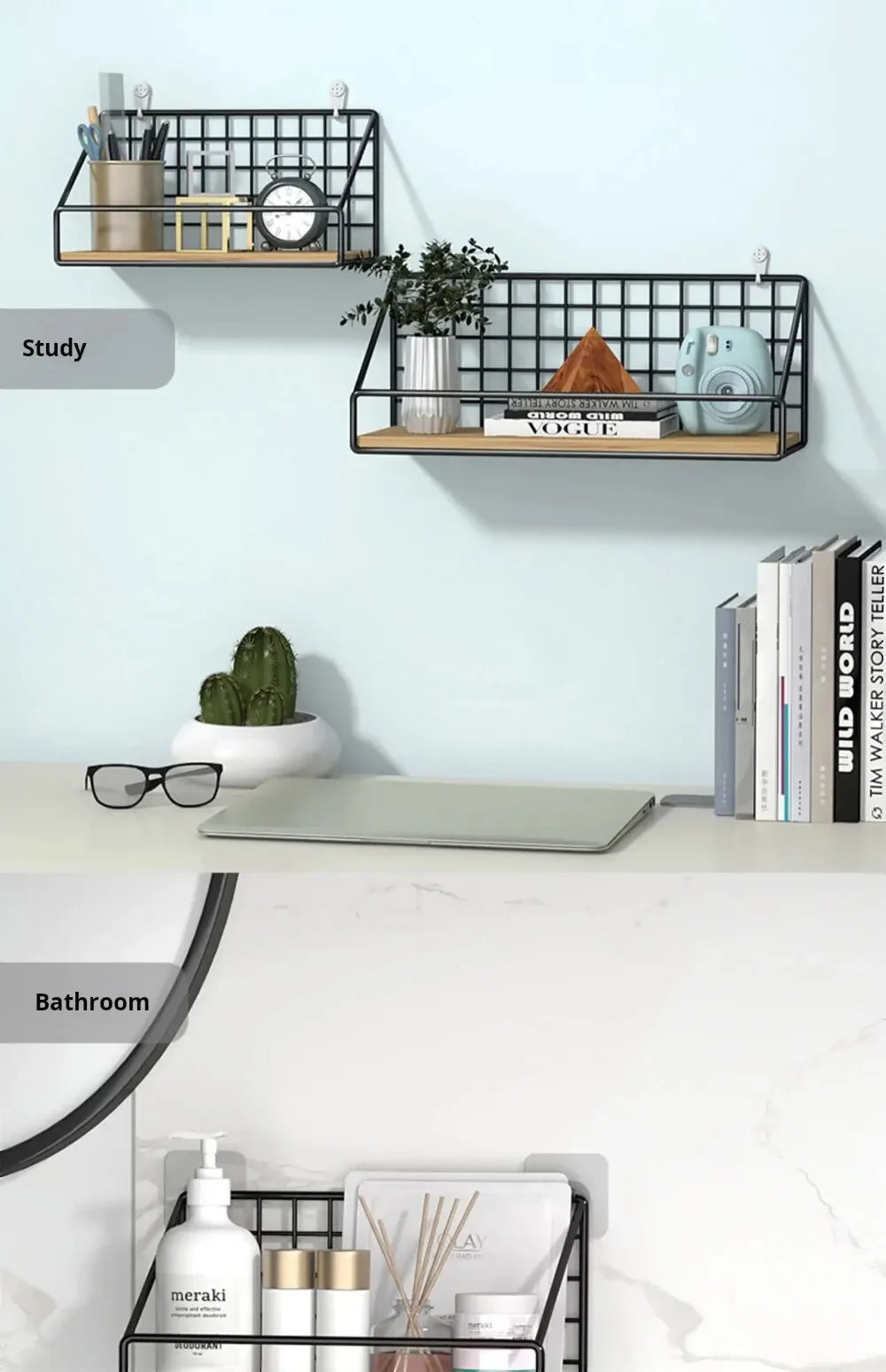 Creative Wall Mounted Shelves, Bedroom Iron Wall Hanging Storage Racks, Storage Baskets, Hanging Shelf, Home Organization