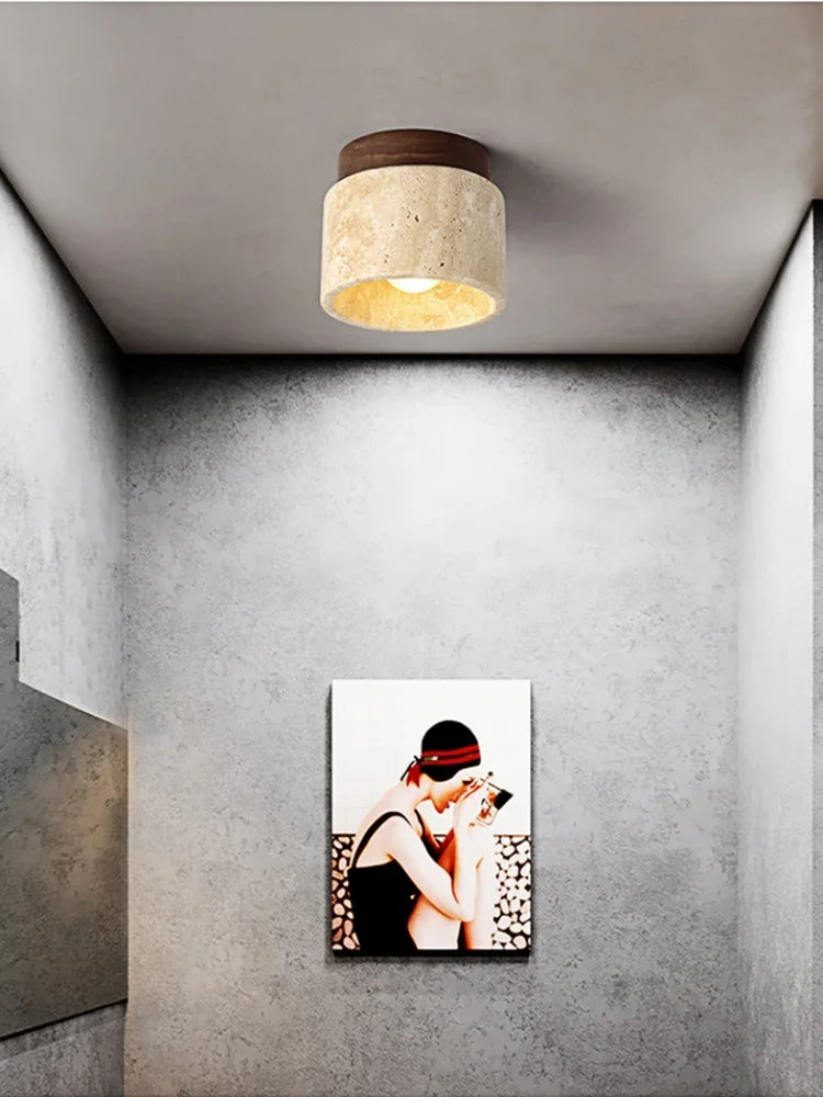 Wabi Sabi Yellow Marble Ceiling Light Lobby Entrance Corridor Balcony Restaurant Hotel Aisle Travertine Decorative Lamp