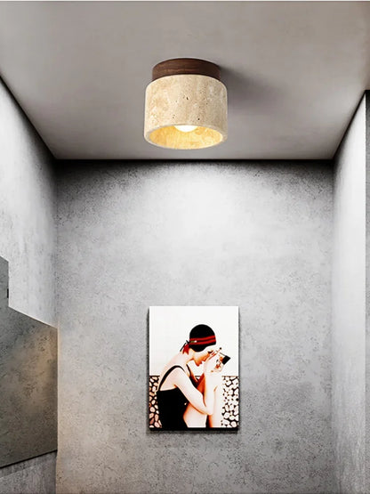 Wabi Sabi Yellow Marble Ceiling Light Lobby Entrance Corridor Balcony Restaurant Hotel Aisle Travertine Decorative Lamp