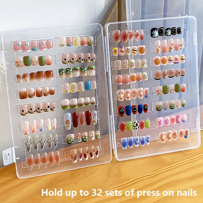Press on Nails Storage Box, Empty False Nail Packaging Box Set with Double-sided Adhesive Tape and 10 Acrylic Nail Display Stick