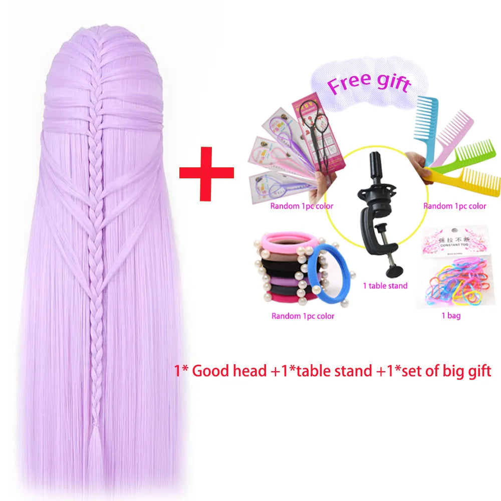 Training head with colorful hair 80cm very long synthetic hair for braiding hairstyle doll Head hairdressing head mannequin