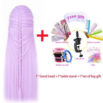 Training head with colorful hair 80cm very long synthetic hair for braiding hairstyle doll Head hairdressing head mannequin