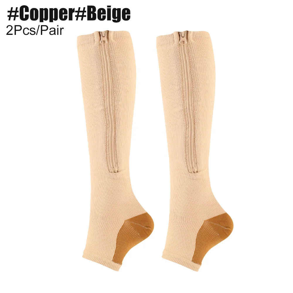 1Pair Medical Compression Socks - Open Toe 15-20 MmHg Zipper Compression Diabetic Socks, Improves Blood Circulation,Reduces Pain