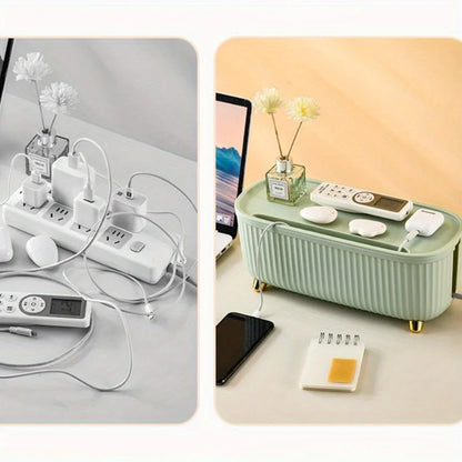 Multifunctional Cable Management Box – Stylish white plastic desktop organizer for power cords