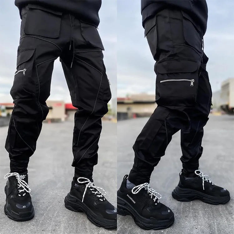 New 2025 Men‘s Casual Cargo Pants Loose Fashion Striped Multi Pocket Sports Fitness Hip Hop Jogger Trousers Male Cargo Pants