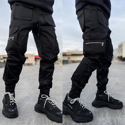 New 2025 Men‘s Casual Cargo Pants Loose Fashion Striped Multi Pocket Sports Fitness Hip Hop Jogger Trousers Male Cargo Pants