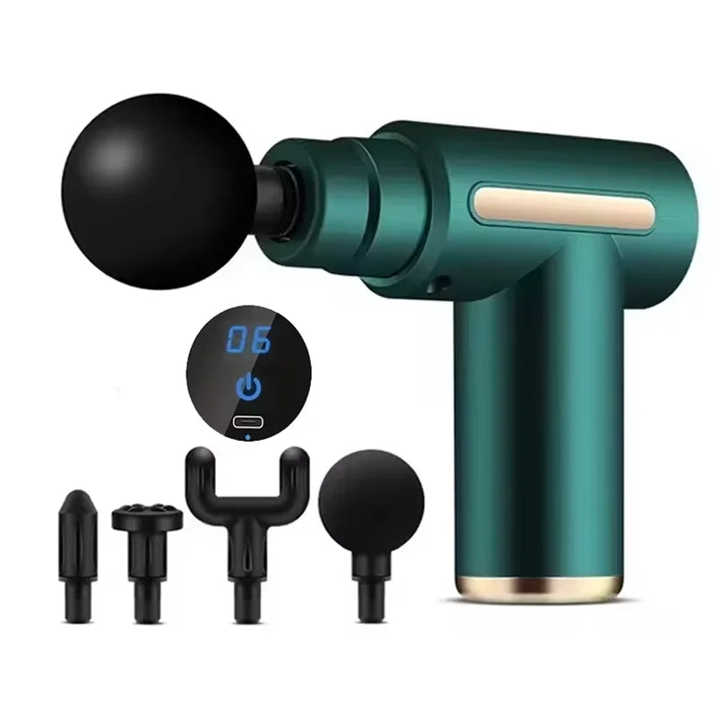 Portable Fascial Massage Gun With LED Touch Electric Percussion Pistol Massager Body Relaxation Screen Replaceable Massage Head