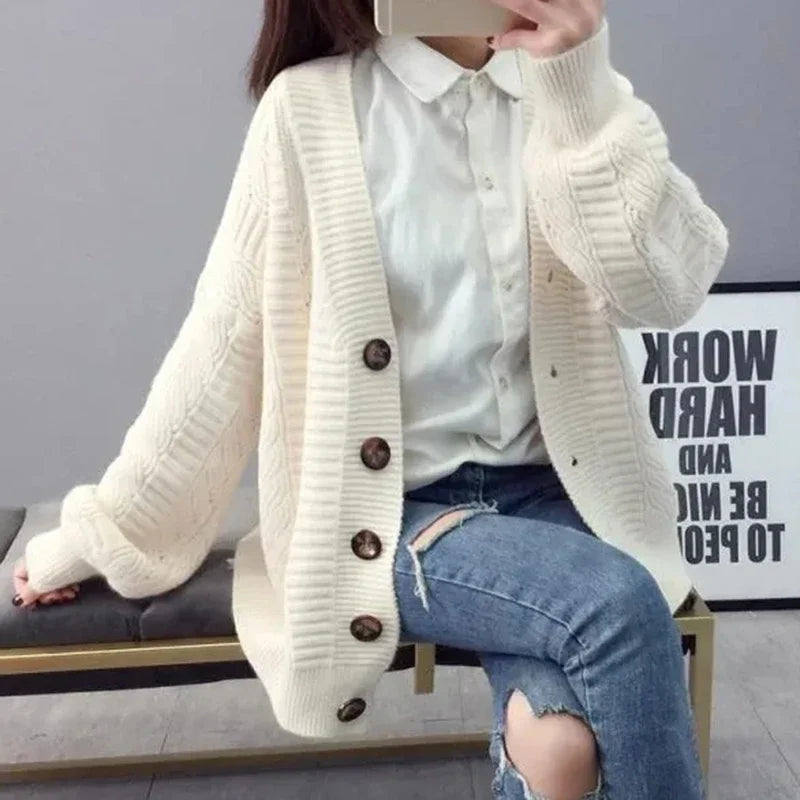 Oversized Knit Sweater Coat Women Autumn Winter Long Sleeve Twisted Sweaters Cardigan Woman Wild Solid Color Cardigans Ladies