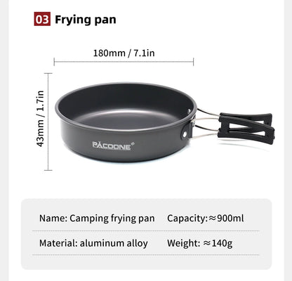 PACOONE Camping Cookware Set Portable Cookware Kit Outdoor Pot Cooking Water Kettle Pan Set Tableware Hiking Picnic Equipment