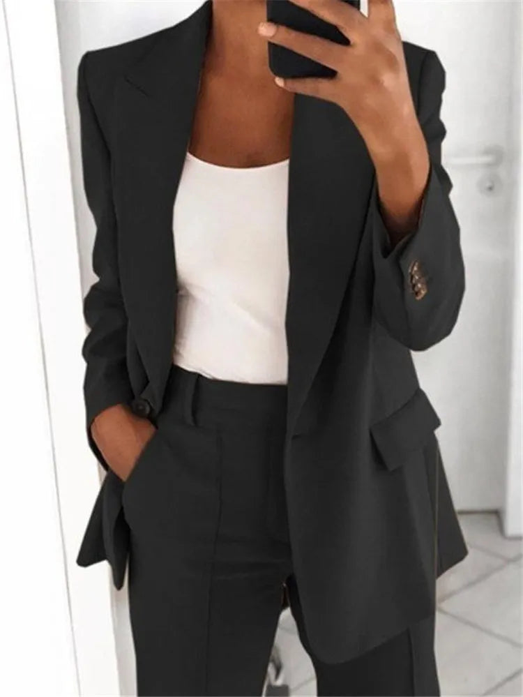 Casual Long Sleeve Outwear Office Lady Spring Autumn Fashion Elegant Solid Turn Down Collar Blazer Coats For Women 2023 Top
